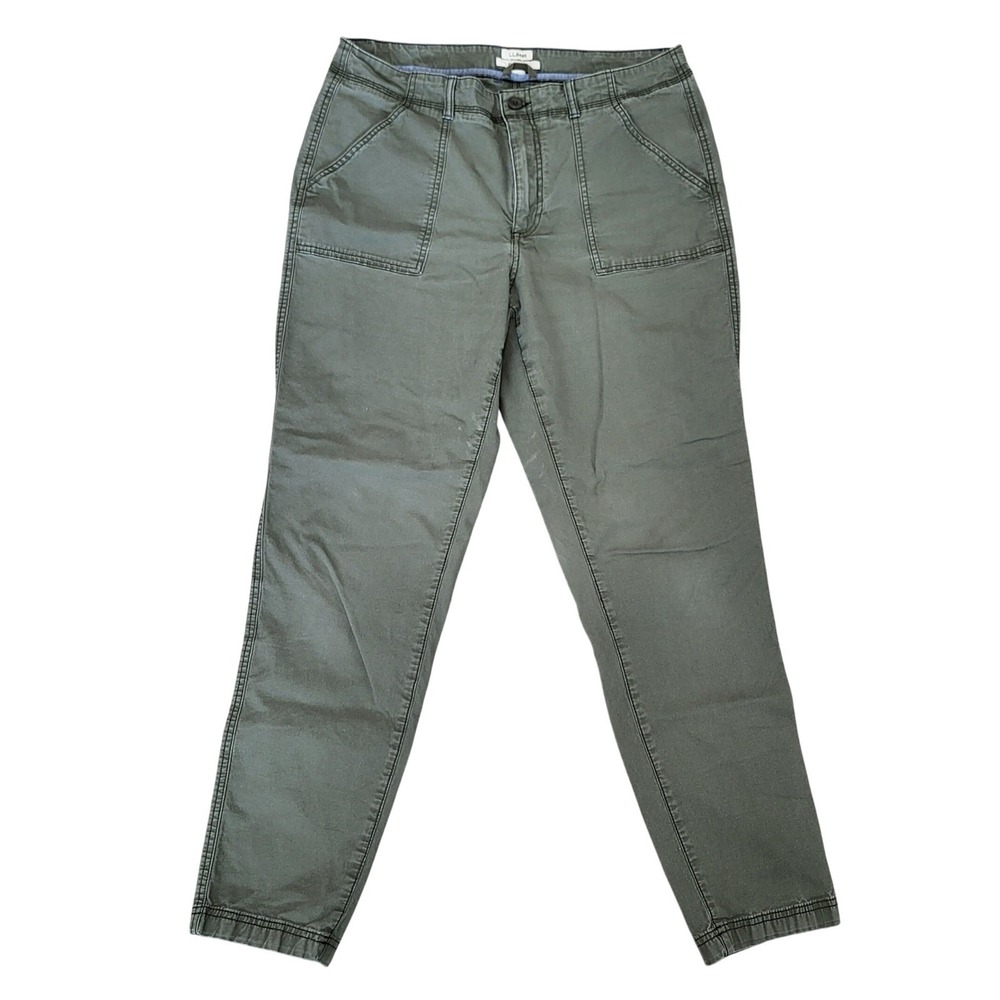 LL Bean Favorite Fit Utility Pants Olive Green Straight Leg 12 MT 516406 Utility